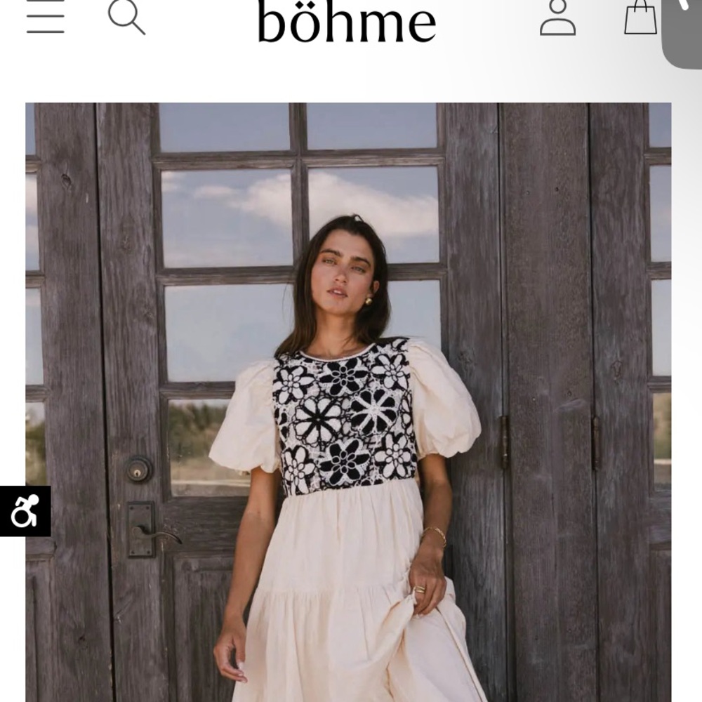 Boho boutique puff sleeve crochet detail white dress - Picture 2 of 3